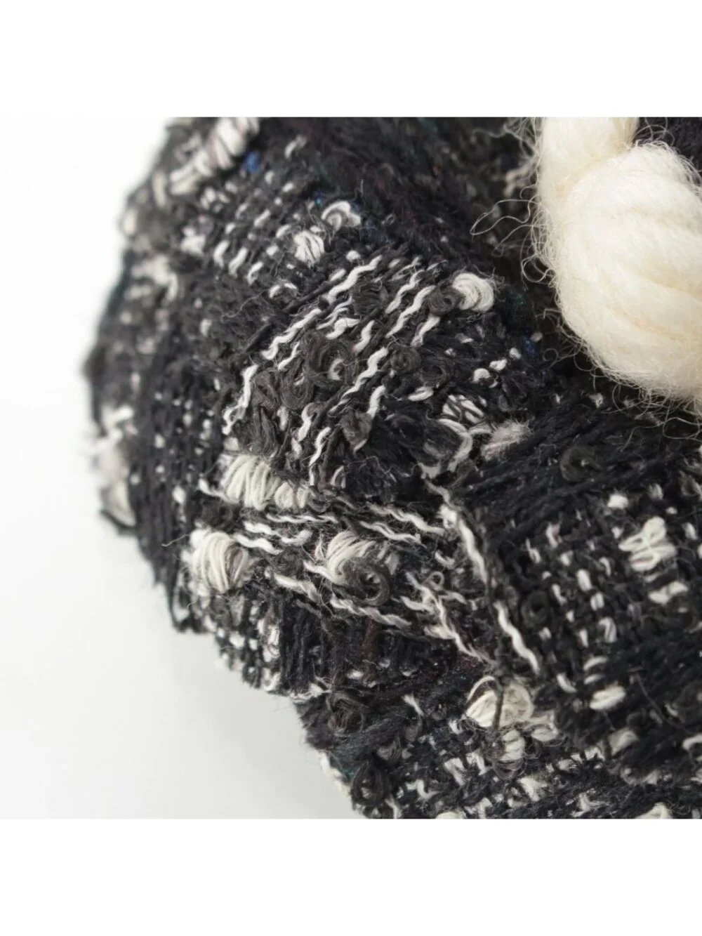 Chanel Tweed Wool Contrast Flower Motif Corsage Brooch Black White